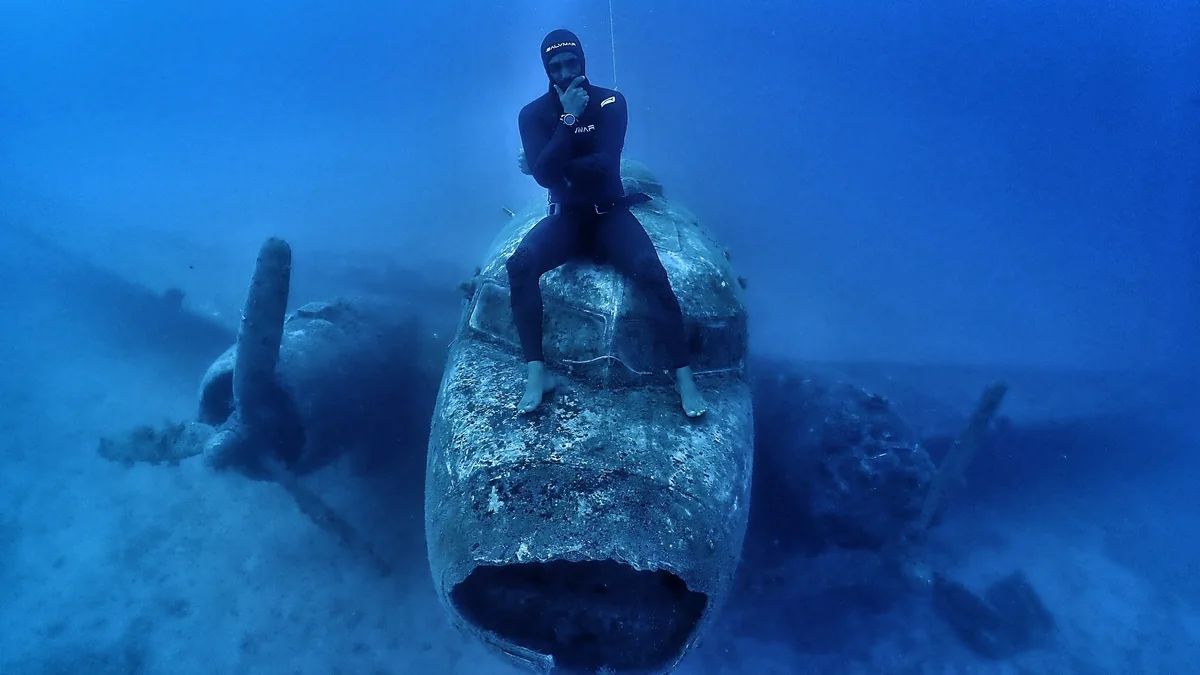 Freediver on a wreck in Kaş